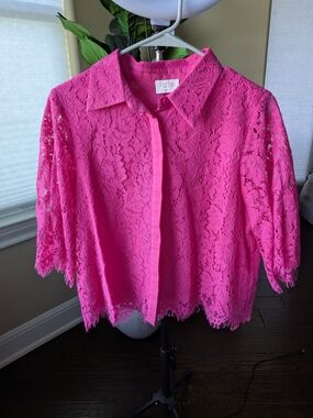 Fate Hot Pink Lace Button-Front Top